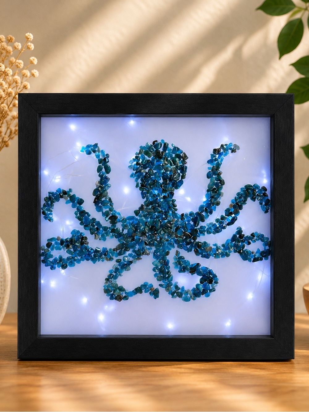 Blue Apatite Octopus Crystal Chips Light Box